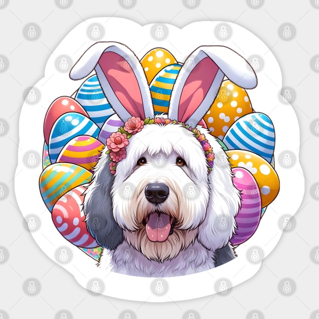 Old English Sheepdog's Easter Joy with Bunny Ears Sticker by ArtRUs